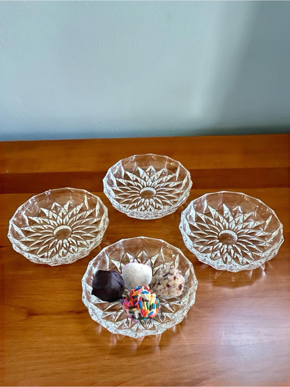 Gorham Althea Crystal Blown Glass Bon Bon Dish Set (4)